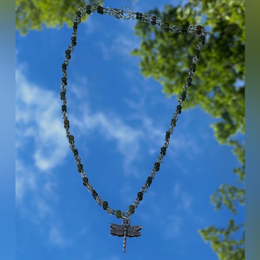 Green Dragonfly Beaded Necklace